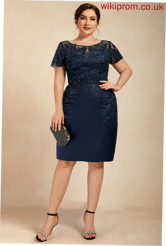 Knee-Length Bride of Lace Mother of the Bride Dresses Scoop Sequins Dress Leah Mother Neck With the Sheath/Column Satin