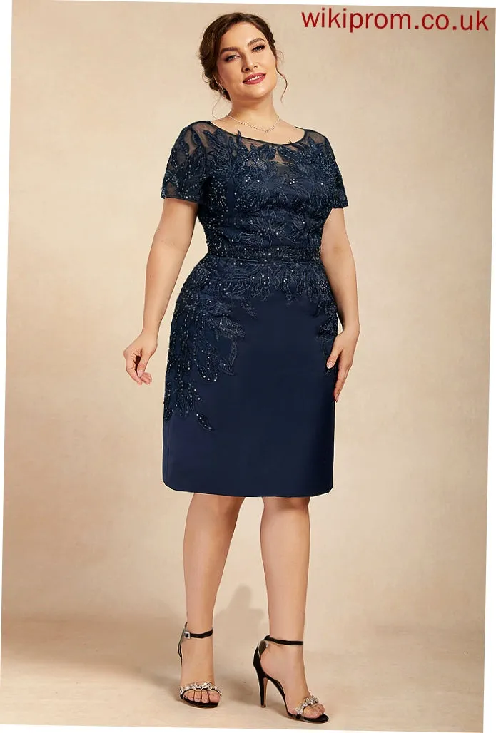Knee-Length Bride of Lace Mother of the Bride Dresses Scoop Sequins Dress Leah Mother Neck With the Sheath/Column Satin