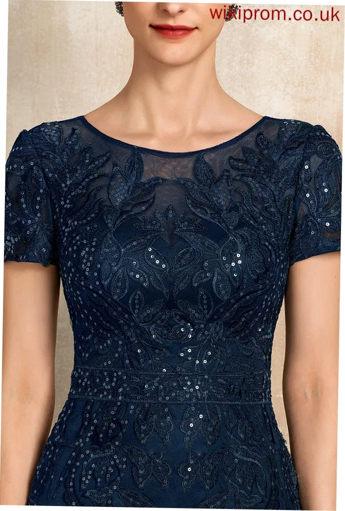 Knee-Length Bride of Lace Mother of the Bride Dresses Scoop Sequins Dress Leah Mother Neck With the Sheath/Column Satin