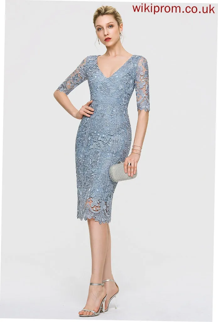 Knee-Length Cocktail Cocktail Dresses Lace V-neck Dress Sheath/Column Camila