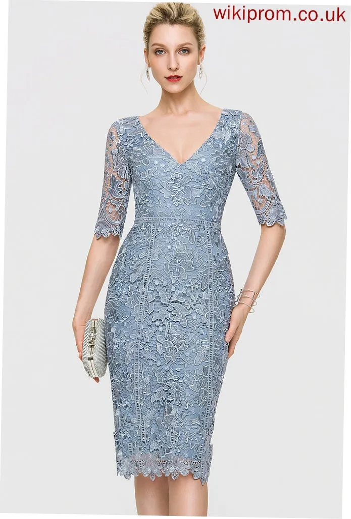 Knee-Length Cocktail Cocktail Dresses Lace V-neck Dress Sheath/Column Camila
