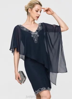 Knee-Length Glenda Lace V-neck Dress Chiffon Cocktail Dresses With Cocktail Sheath/Column Sequins