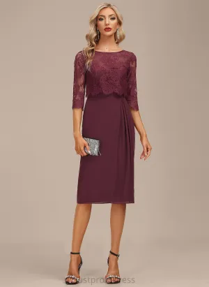 Knee-Length Ruffle Sheath/Column Neck Dress Scoop Martina Cocktail Dresses Chiffon Lace Cocktail With