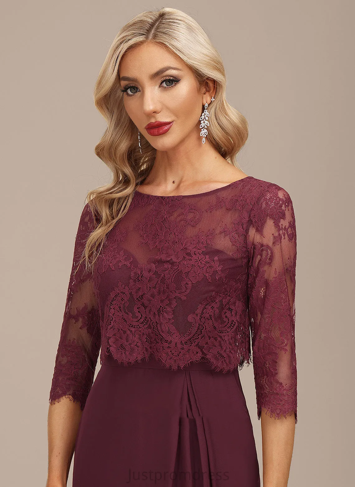 Knee-Length Ruffle Sheath/Column Neck Dress Scoop Martina Cocktail Dresses Chiffon Lace Cocktail With