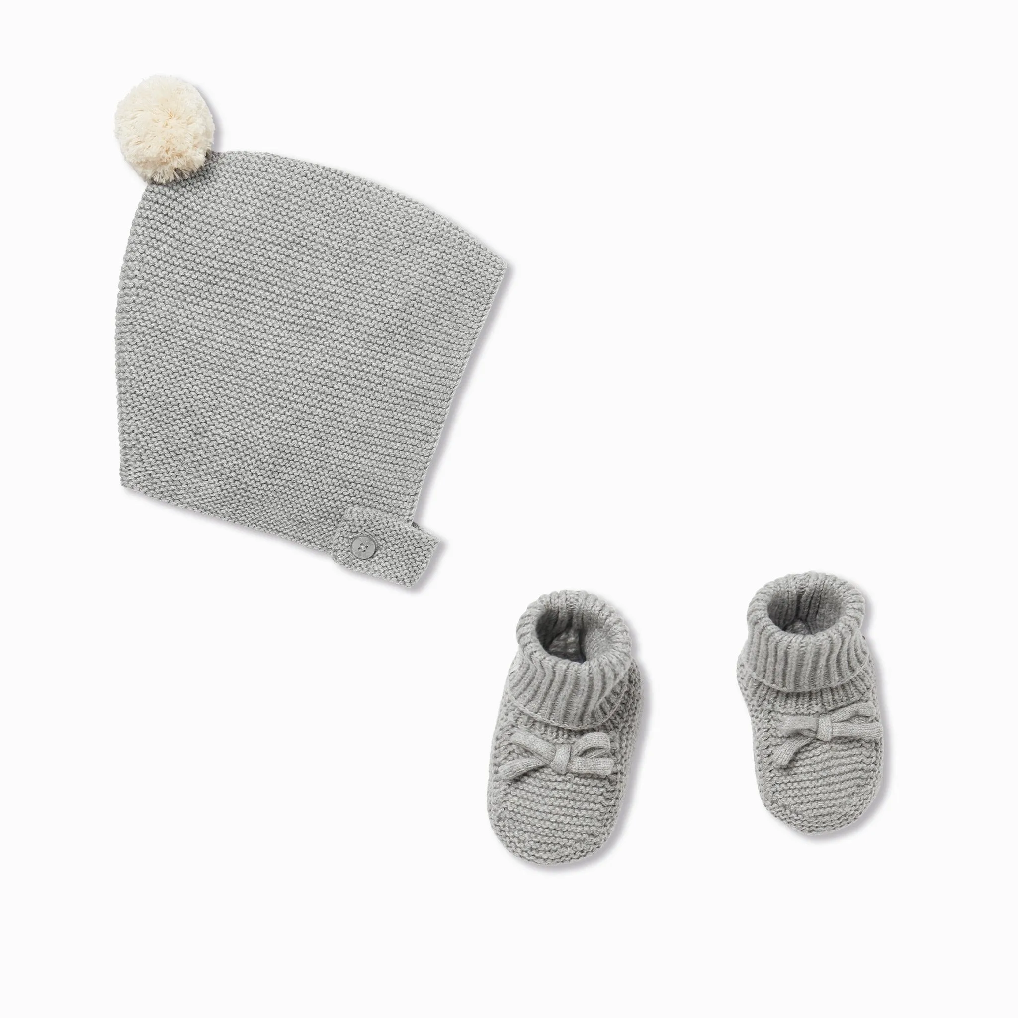 Knitted Oat Bonnet Hat & Booties Set