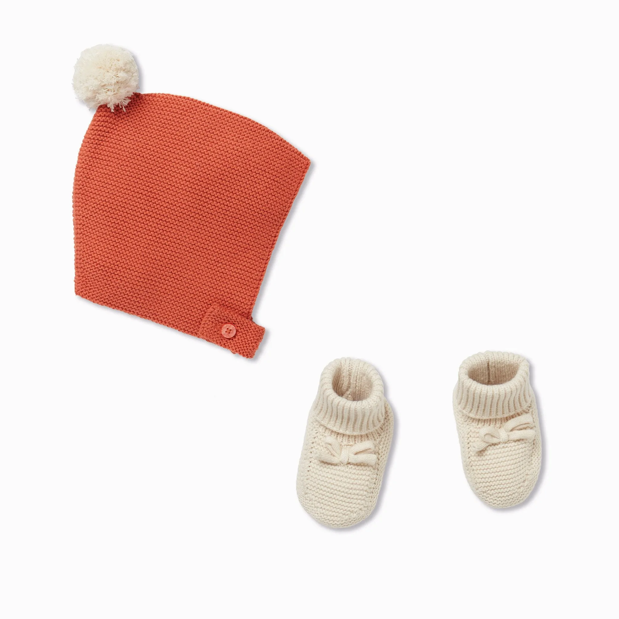 Knitted Oat Bonnet Hat & Booties Set