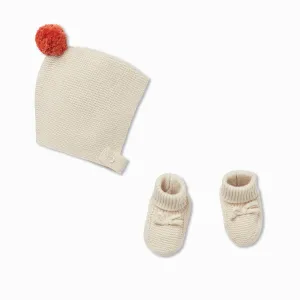 Knitted Oat Bonnet Hat & Booties Set