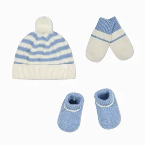 Knitted Striped Beanie, Mittens & Booties