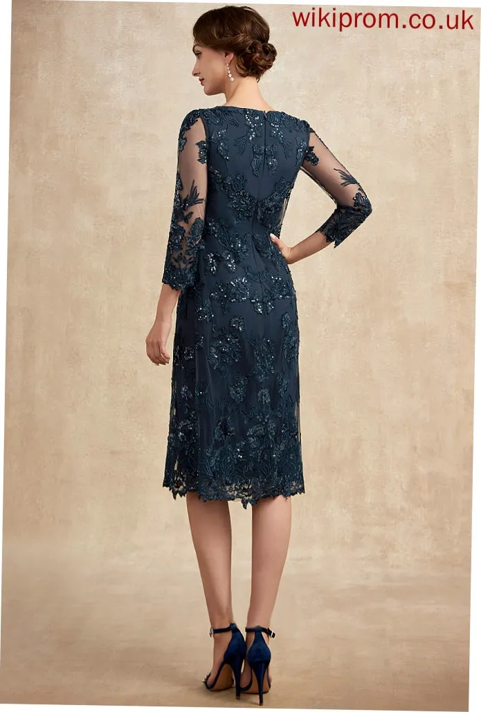 Lace Sequins Sheath/Column Bride With Scoop Mother of the Bride Dresses Mother Chiffon Knee-Length Dress the of Kallie Neck