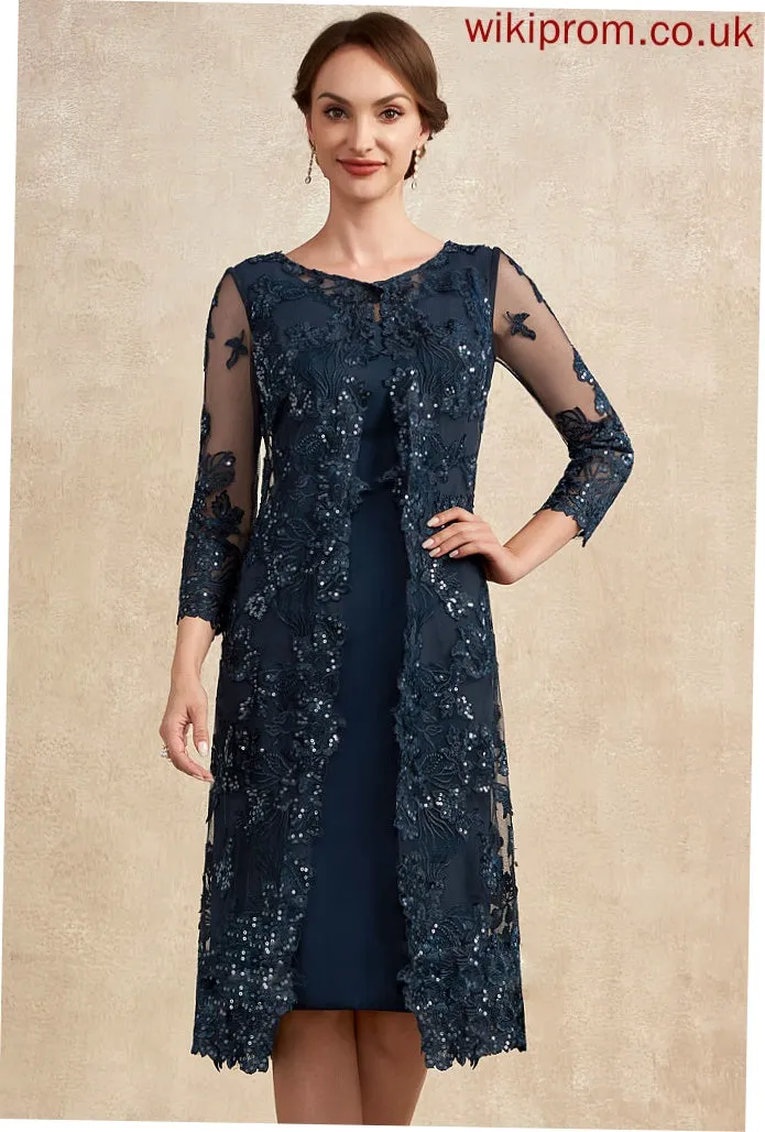 Lace Sequins Sheath/Column Bride With Scoop Mother of the Bride Dresses Mother Chiffon Knee-Length Dress the of Kallie Neck