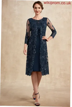 Lace Sequins Sheath/Column Bride With Scoop Mother of the Bride Dresses Mother Chiffon Knee-Length Dress the of Kallie Neck