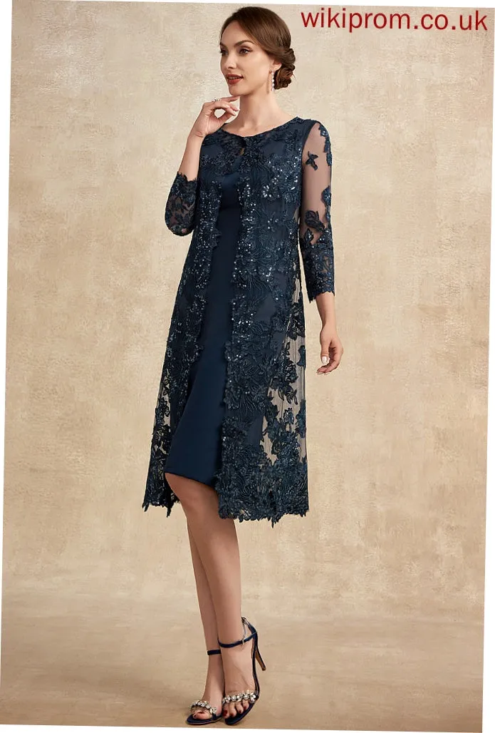 Lace Sequins Sheath/Column Bride With Scoop Mother of the Bride Dresses Mother Chiffon Knee-Length Dress the of Kallie Neck