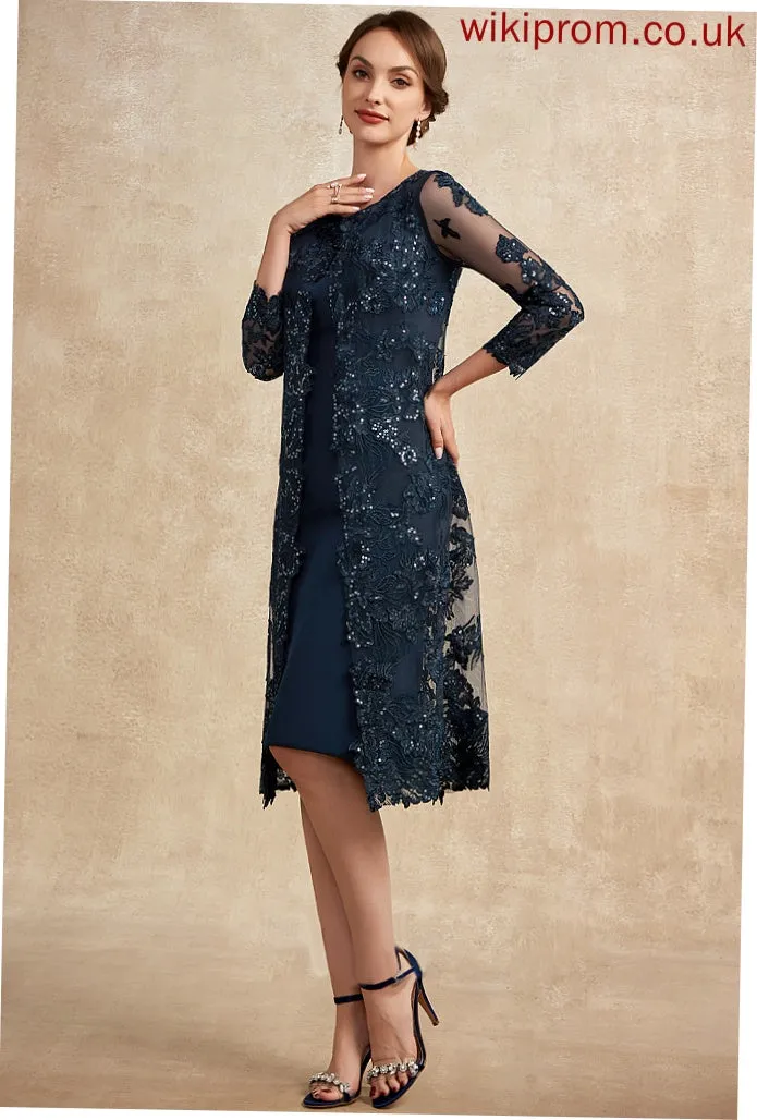 Lace Sequins Sheath/Column Bride With Scoop Mother of the Bride Dresses Mother Chiffon Knee-Length Dress the of Kallie Neck