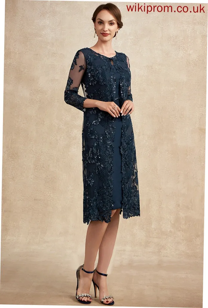 Lace Sequins Sheath/Column Bride With Scoop Mother of the Bride Dresses Mother Chiffon Knee-Length Dress the of Kallie Neck