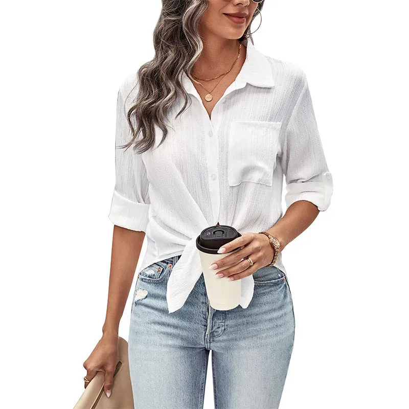 Lapel Long Sleeve White Shirts Wholesale Womens Clothing N3824091200035
