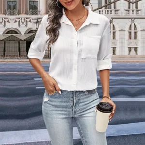 Lapel Long Sleeve White Shirts Wholesale Womens Clothing N3824091200035