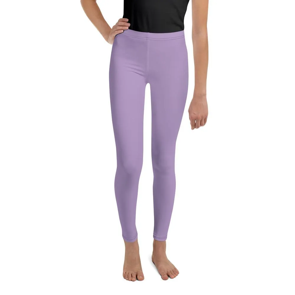 Lavender Purple Solid Color Youth Gym Sports Comfy Tights Leggings- Made in USA/EU