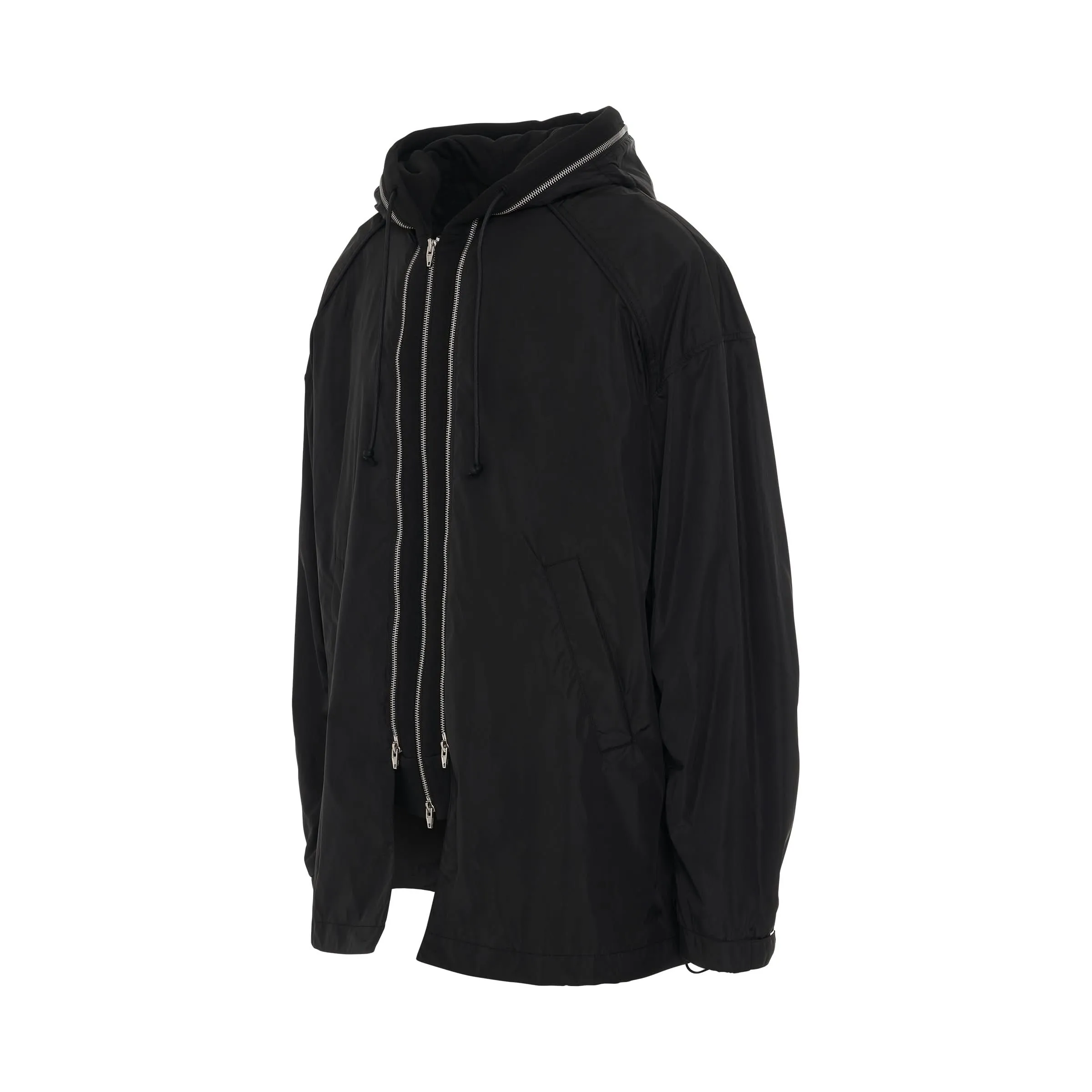 Layered Hood Bench Jacket in Black