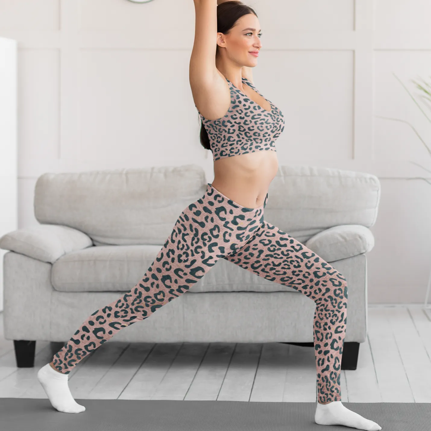 Leopard Print Mid Waist Fitness Leggings