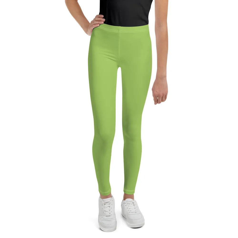 Light Green Solid Color Premium Youth Leggings Gym Sports Tights - Made in USA/EU