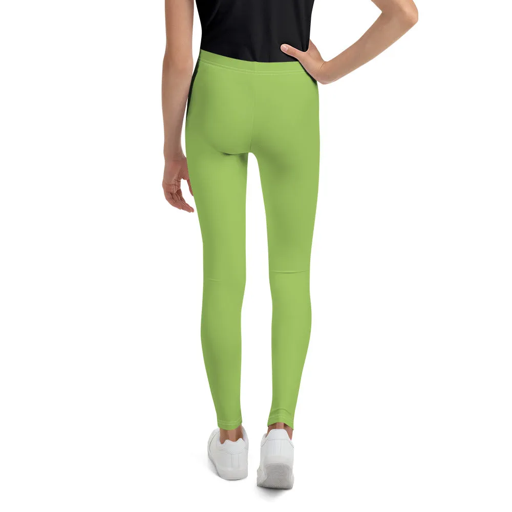 Light Green Solid Color Premium Youth Leggings Gym Sports Tights - Made in USA/EU