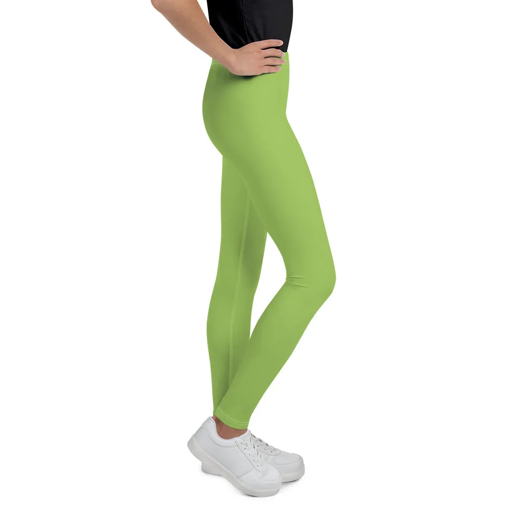 Light Green Solid Color Premium Youth Leggings Gym Sports Tights - Made in USA/EU