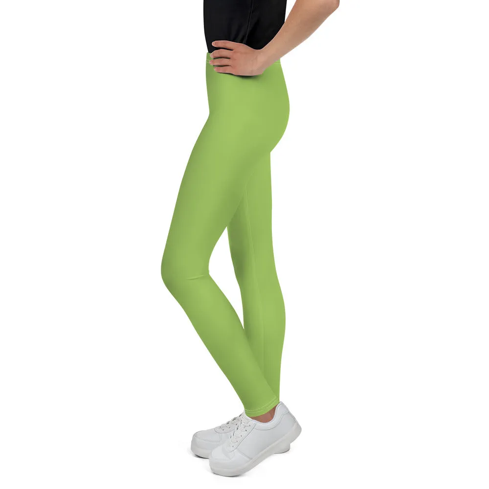 Light Green Solid Color Premium Youth Leggings Gym Sports Tights - Made in USA/EU