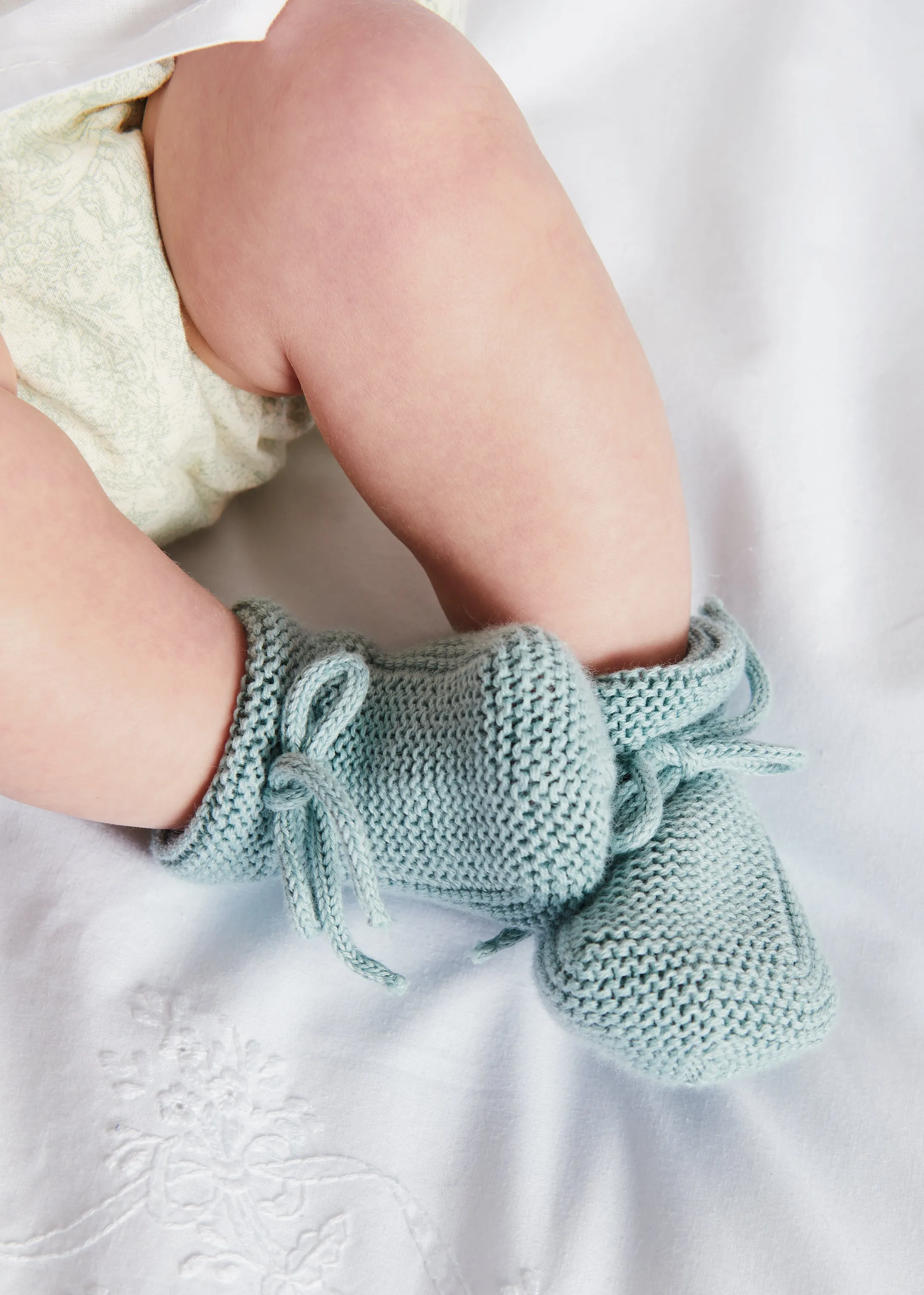 Light Knitted Cotton Baby Booties in Green