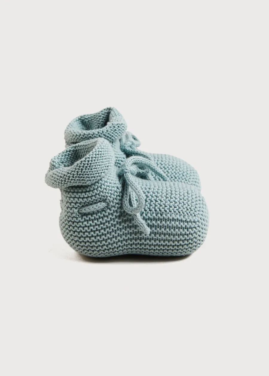 Light Knitted Cotton Baby Booties in Green