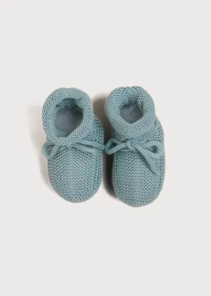 Light Knitted Cotton Baby Booties in Green