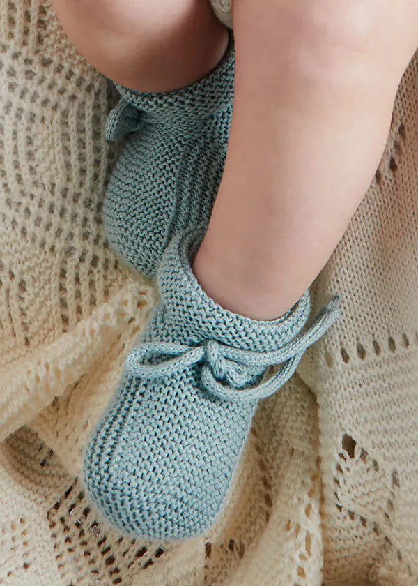 Light Knitted Cotton Baby Booties in Green