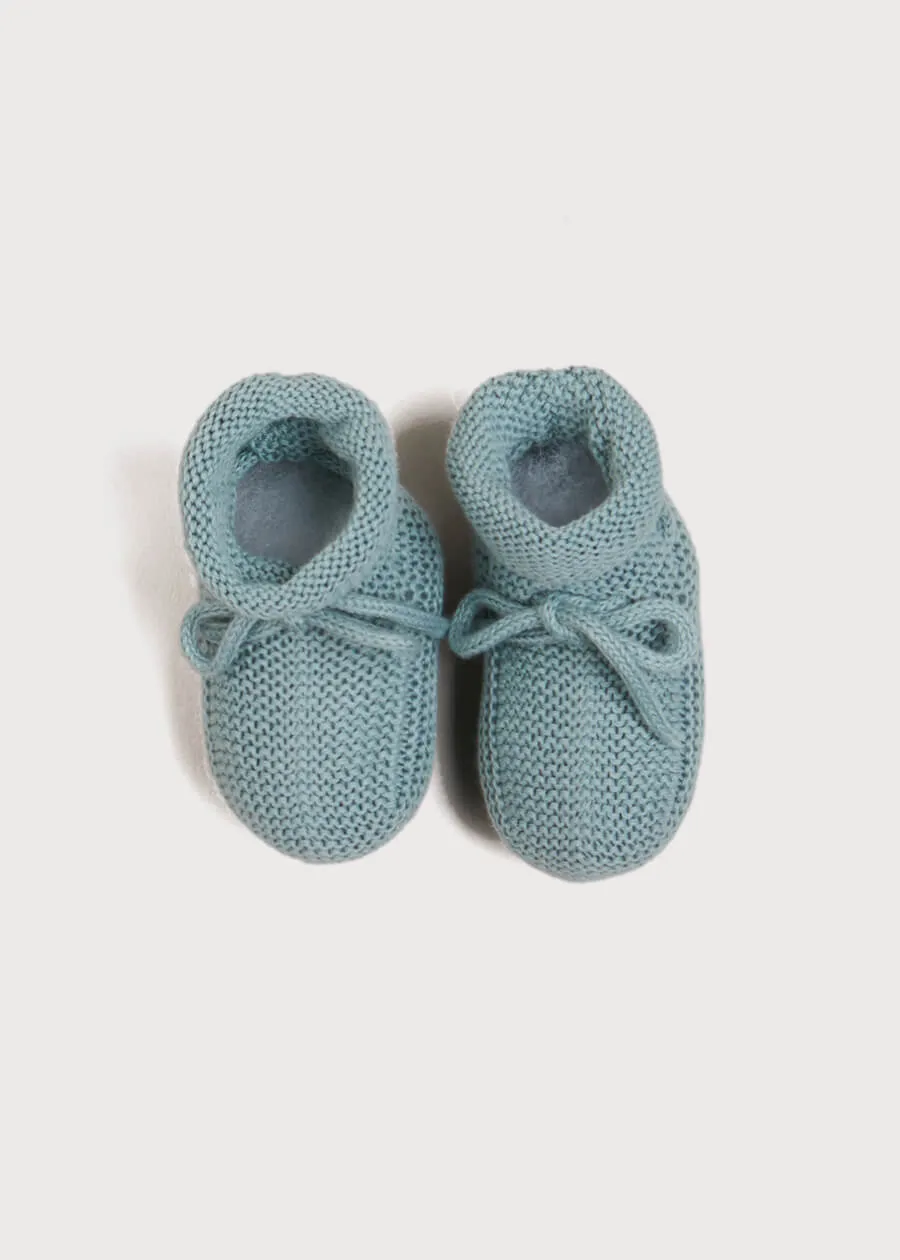Light Knitted Cotton Baby Booties in Green