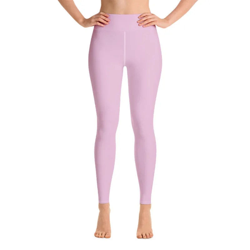 Light Pink Women's Leggings, Pastel Solid Color Print Long Yoga Pants- Made in USA/EU