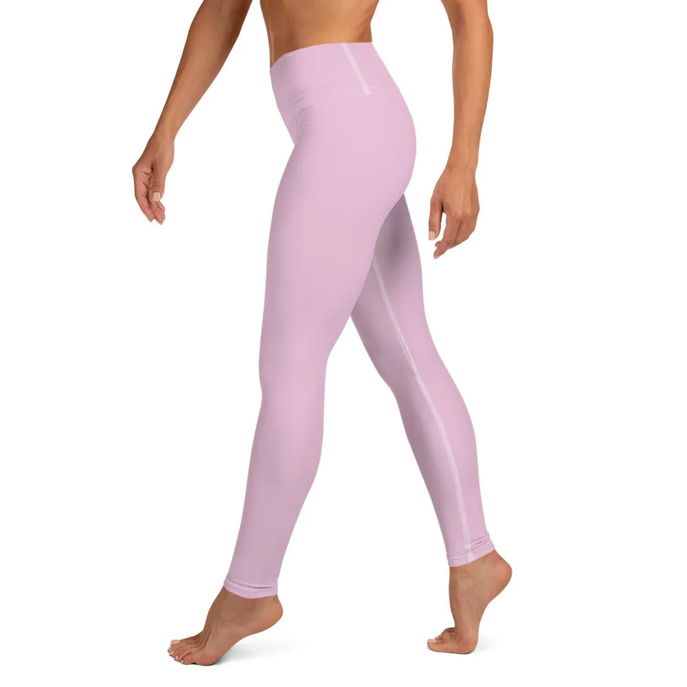 Light Pink Women's Leggings, Pastel Solid Color Print Long Yoga Pants- Made in USA/EU