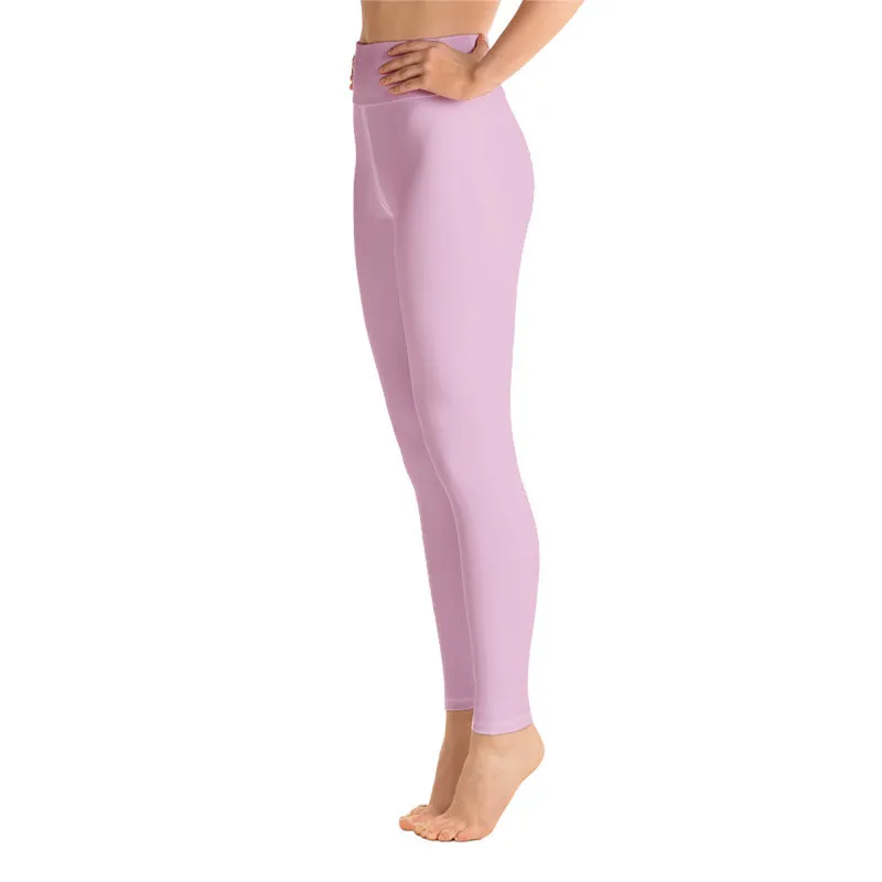 Light Pink Women's Leggings, Pastel Solid Color Print Long Yoga Pants- Made in USA/EU