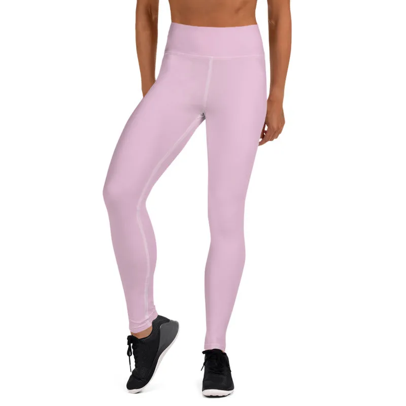 Light Pink Women's Leggings, Pastel Solid Color Print Long Yoga Pants- Made in USA/EU