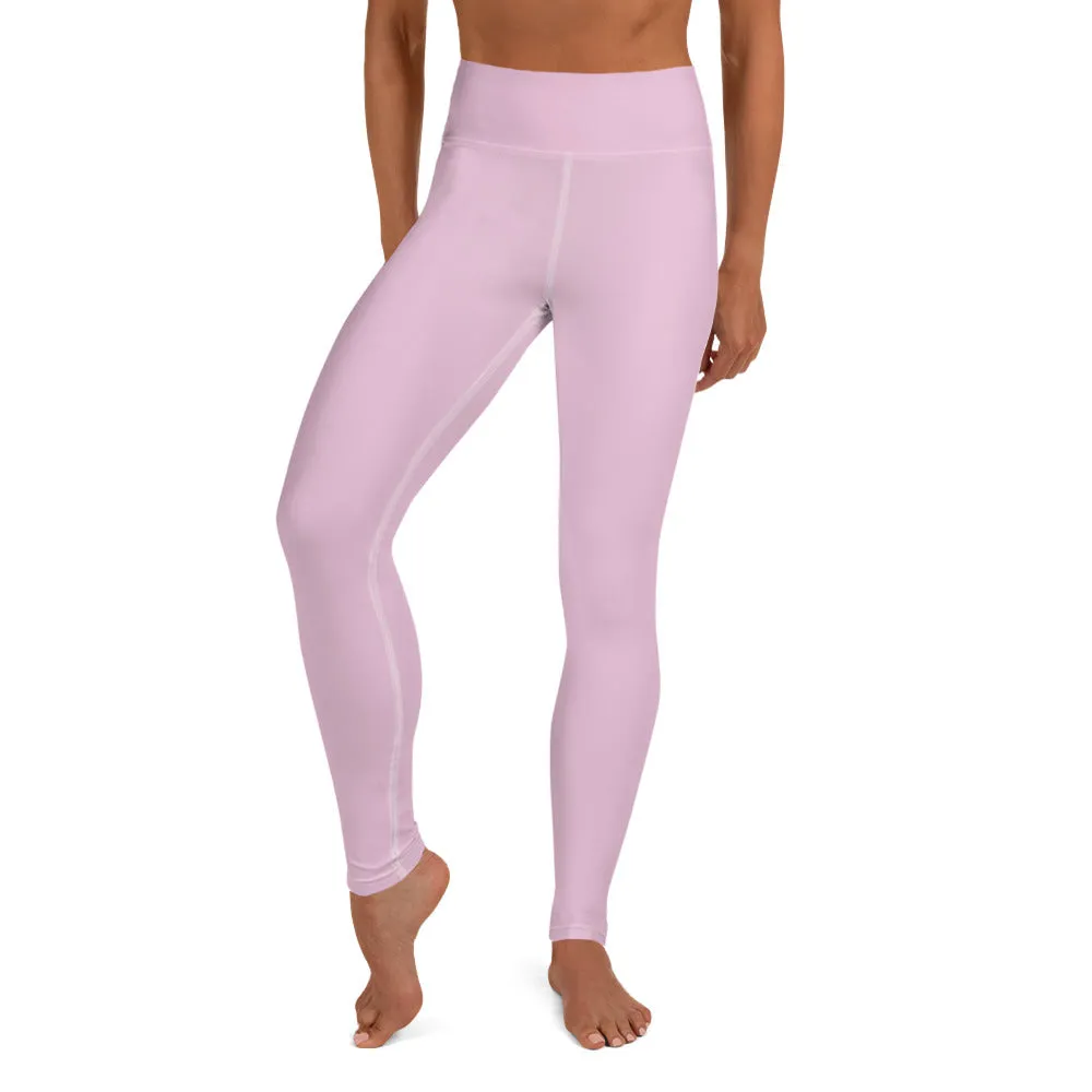 Light Pink Women's Leggings, Pastel Solid Color Print Long Yoga Pants- Made in USA/EU
