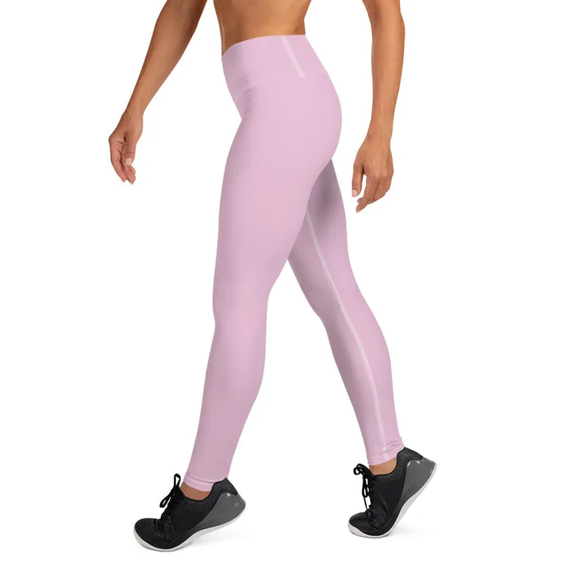 Light Pink Women's Leggings, Pastel Solid Color Print Long Yoga Pants- Made in USA/EU