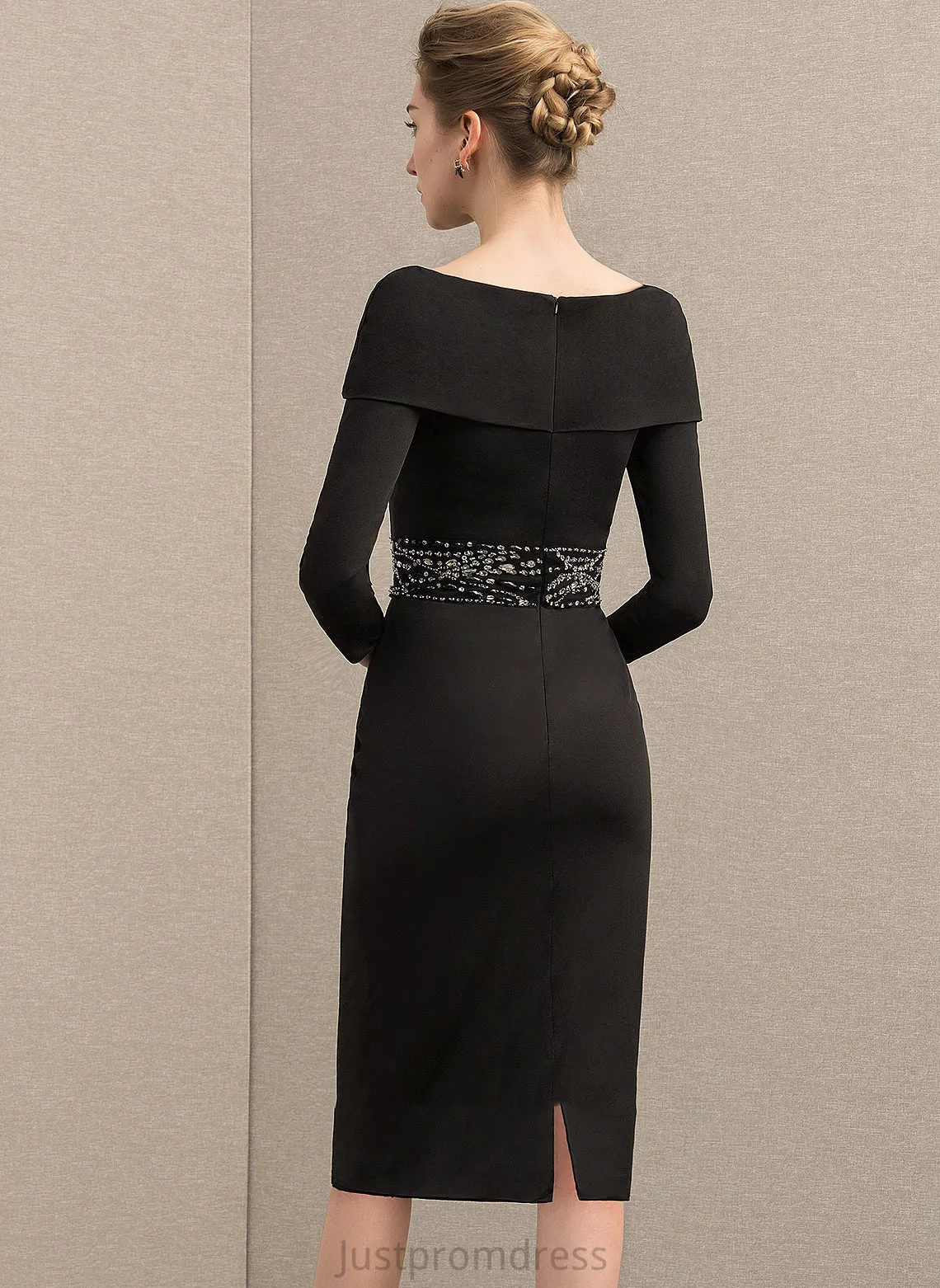 Maggie Knee-Length Beading Off-the-Shoulder Sequins Jersey Sheath/Column With Dress Cocktail Cocktail Dresses