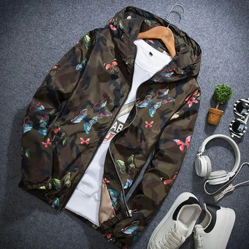Men's Autumn Casual Hooded Windbreaker With Print