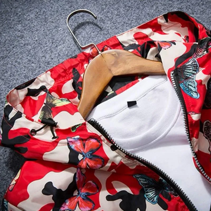 Men's Autumn Casual Hooded Windbreaker With Print