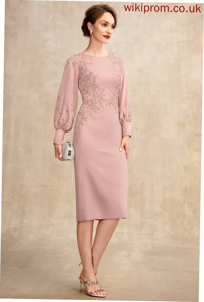 Mother of the Bride Dresses Mylee the Dress Sequins Beading Scoop Bride Chiffon of Sheath/Column Knee-Length Mother Lace Neck With