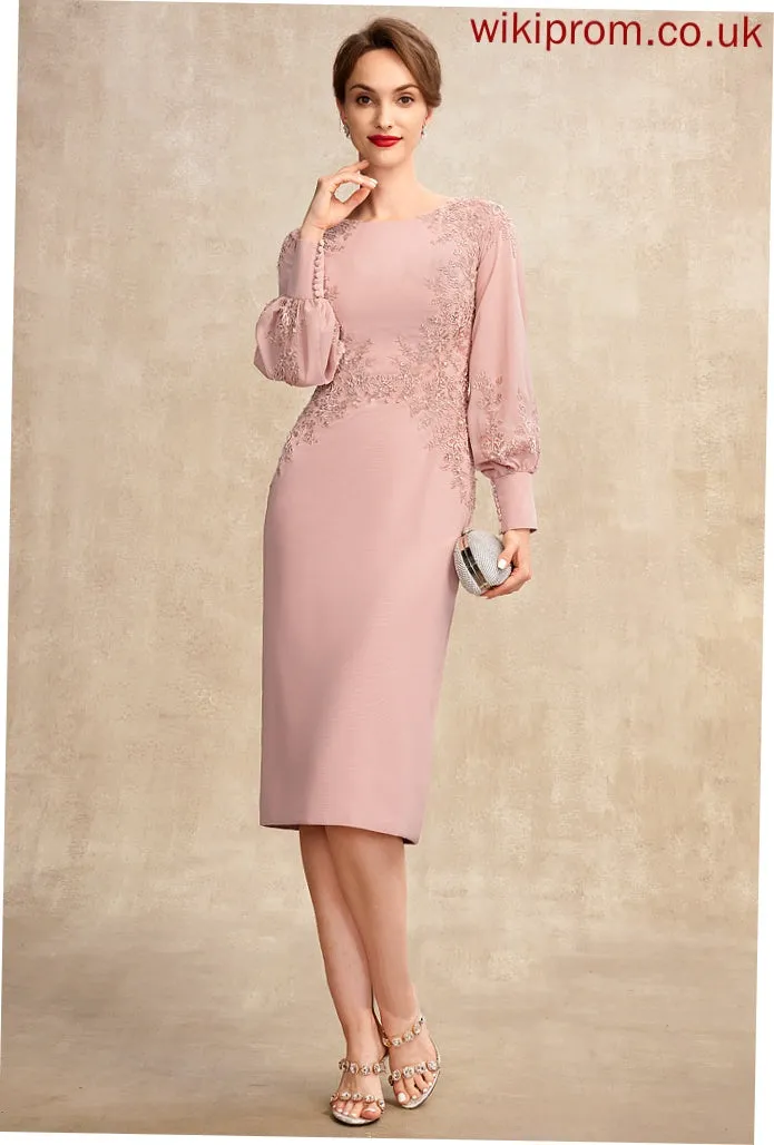 Mother of the Bride Dresses Mylee the Dress Sequins Beading Scoop Bride Chiffon of Sheath/Column Knee-Length Mother Lace Neck With