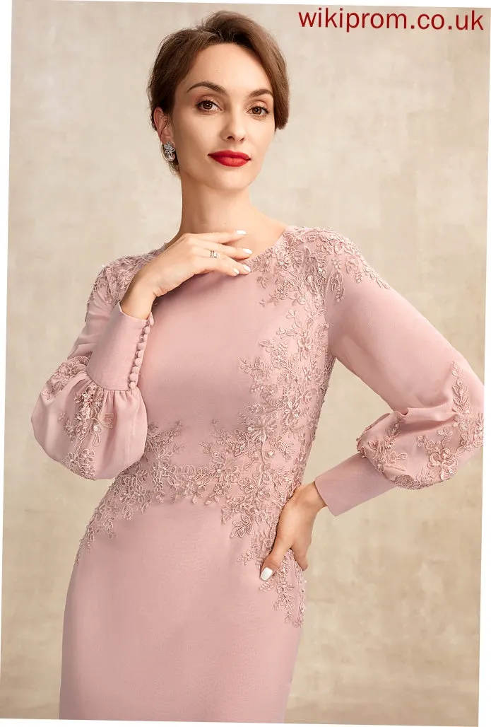 Mother of the Bride Dresses Mylee the Dress Sequins Beading Scoop Bride Chiffon of Sheath/Column Knee-Length Mother Lace Neck With