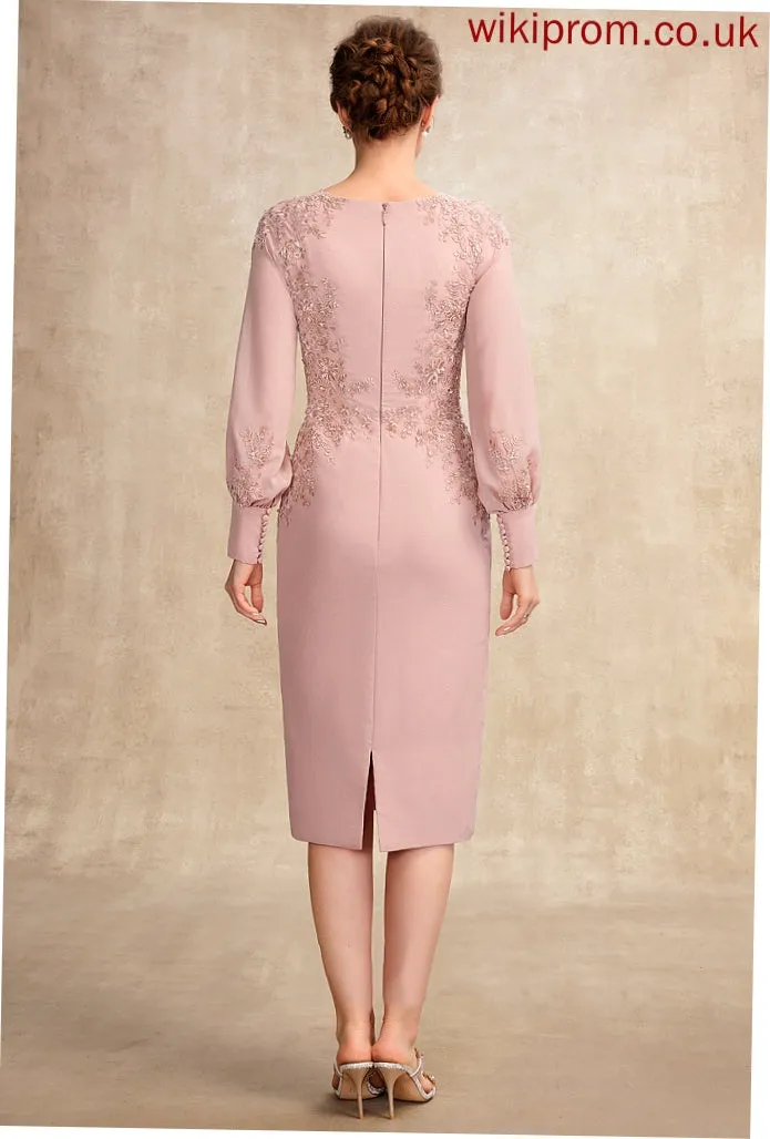 Mother of the Bride Dresses Mylee the Dress Sequins Beading Scoop Bride Chiffon of Sheath/Column Knee-Length Mother Lace Neck With