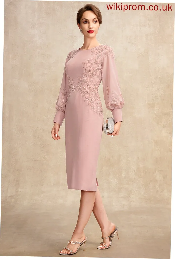 Mother of the Bride Dresses Mylee the Dress Sequins Beading Scoop Bride Chiffon of Sheath/Column Knee-Length Mother Lace Neck With