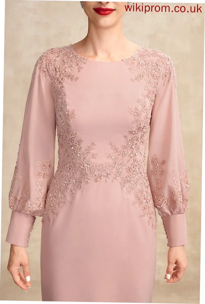Mother of the Bride Dresses Mylee the Dress Sequins Beading Scoop Bride Chiffon of Sheath/Column Knee-Length Mother Lace Neck With