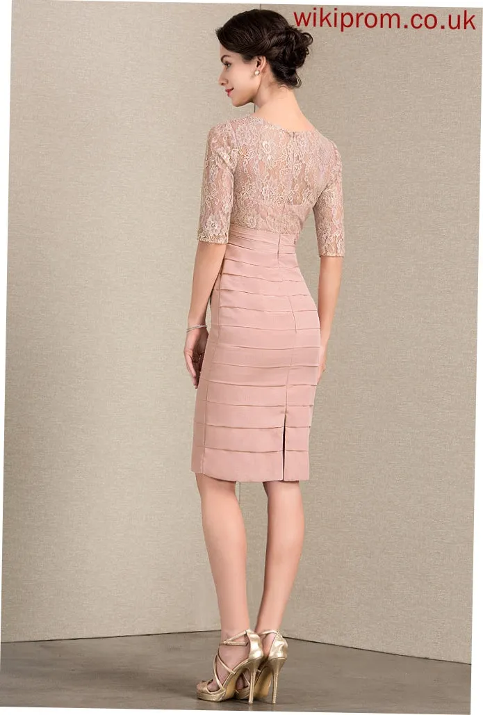 Mother of the Bride Dresses Neck With Dress Bride Sequins Knee-Length Beading Chiffon Scoop of Sheath/Column Abagail Lace the Mother