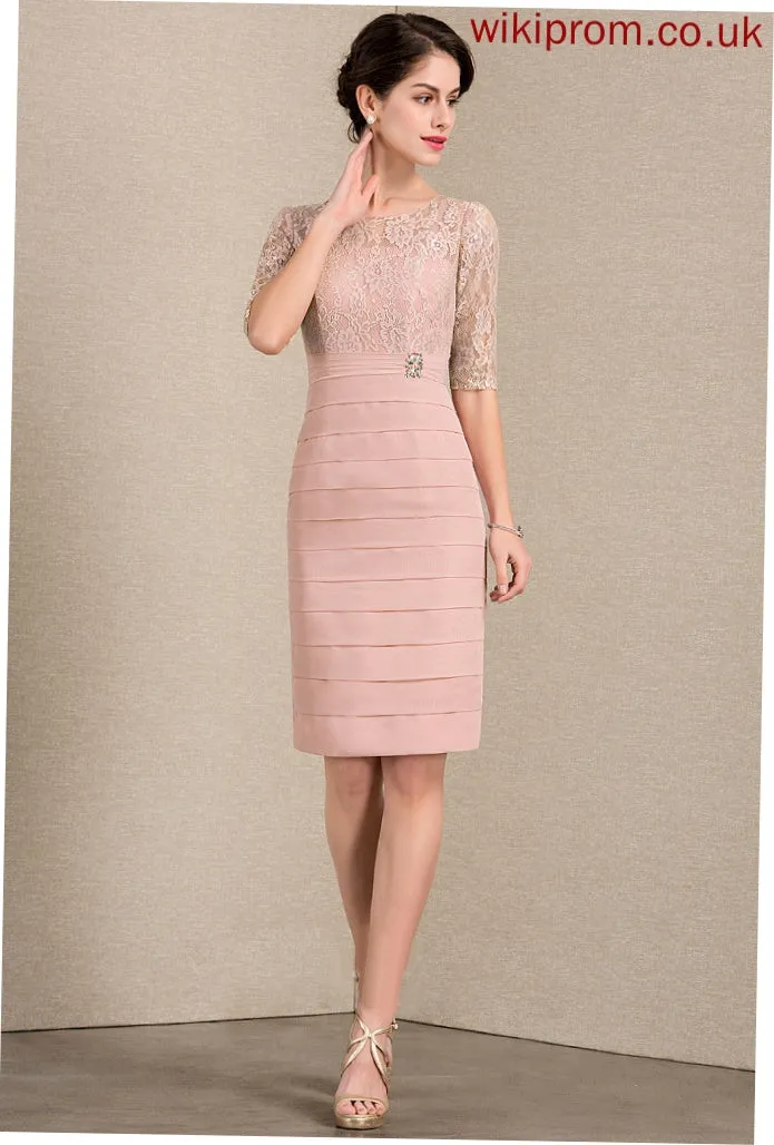 Mother of the Bride Dresses Neck With Dress Bride Sequins Knee-Length Beading Chiffon Scoop of Sheath/Column Abagail Lace the Mother