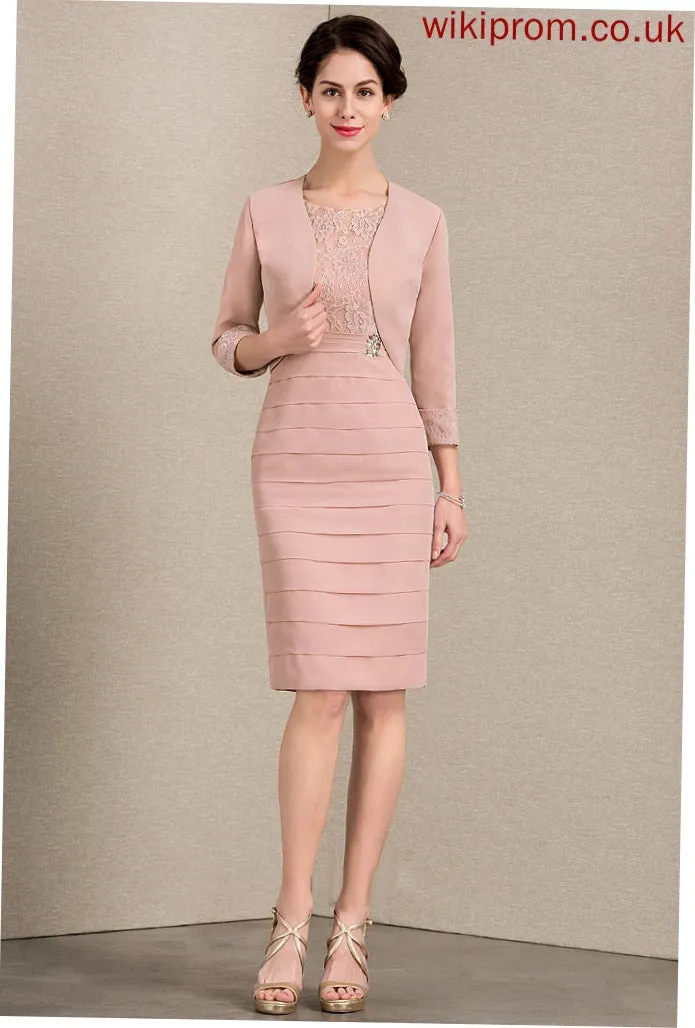Mother of the Bride Dresses Neck With Dress Bride Sequins Knee-Length Beading Chiffon Scoop of Sheath/Column Abagail Lace the Mother